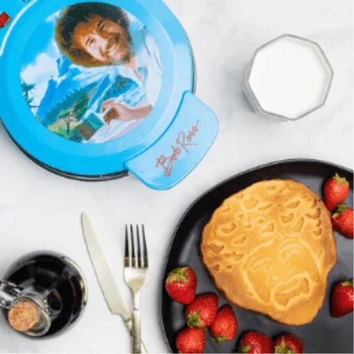 Bob Ross "Happy Little Waffles" Toaster & Waffle Maker? Non-Stick Artist Series Appliance