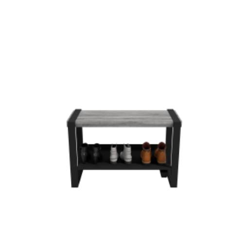 (CUSMA form attached)  Sturdy practical entryway bench / 34" wide / GREY WOLF wood stain / Black shelf & frame / Store 3 pairs / Rakabot Moderno