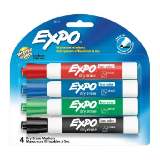 EXPO Dry Erase Markers, Low Odor Ink, Assorted Colors, Chisel Tip, 4 Count