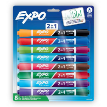 EXPO 2-in-1 Dry Erase Markers, Dual-Ended Markers, 16 Assorted Colours, Chisel Tip, 8 Count