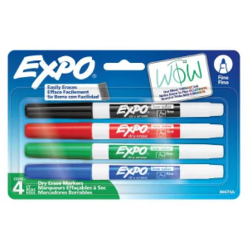 EXPO Dry Erase Markers, Low Odour Ink, Assorted Colours, Fine Tip, 4 Count