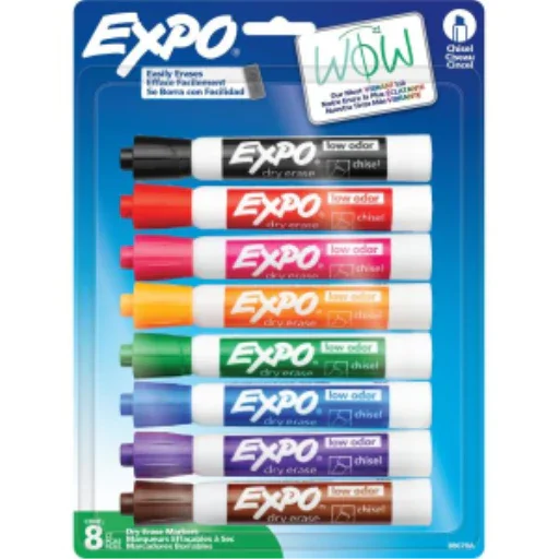 EXPO Dry Erase Markers, Low Odor Ink, Assorted Colors, Chisel Tip, 8 Count