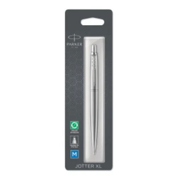 Parker Jotter XL Ballpoint Pen, Monochrome Stainless, Medium Point, Blue Ink, Blister Pack