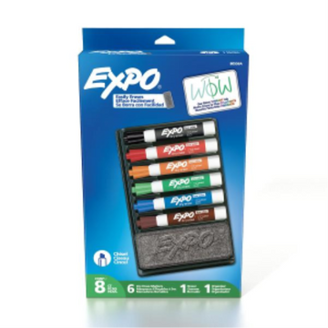EXPO Dry Erase Markers Kit, Chisel Tip, Assorted Colours, Eraser, Organizer, 8 Count
