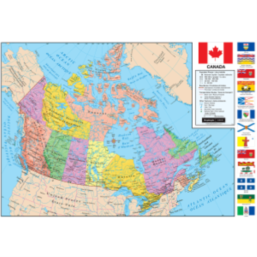 Canada 49"/124.5Cm X 33"/84Cm Wall Map (English/French) - Distribution Conrad