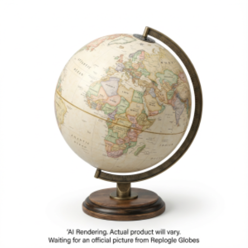National Geographic Bingham 12"/30Cm Diameter Antique Parchment Ocean Desk Globe With Woodt Base And Die-Cast Semi- Meridian (English) - Distribution Conrad