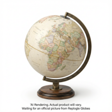 National Geographic Bingham 12"/30Cm Diameter Antique Parchment Ocean Desk Globe With Woodt Base And Die-Cast Semi- Meridian (English) - Distribution Conrad
