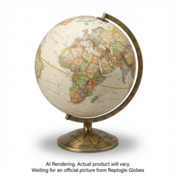 National Geographic Allamson 12"/30Cm Diameter Antique Parchment Ocean Desk Globe With Die-Cast Base And Semi- Meridian (English) - Distribution Conrad