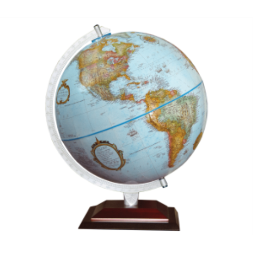 Replogle 12"/30Cm Diameter Blue Ocean Desk Globe With Wood Stand And Die-Cast Semi-Meridian (English) - Distribution Conrad