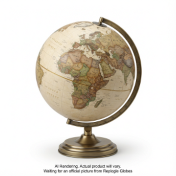 National Geographic Grosvenor 12"/30Cm Diameter Antique Parchment Ocean Desk Globe With Metal Base And Semi- Meridian (English) - Distribution Conrad