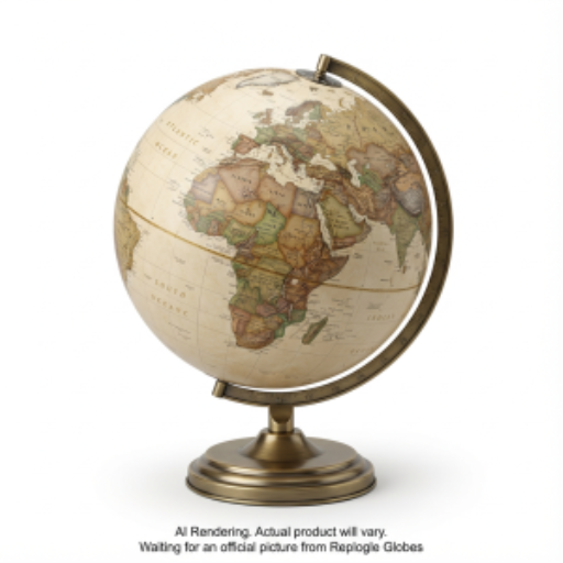 National Geographic Grosvenor 12"/30Cm Diameter Antique Parchment Ocean Desk Globe With Metal Base And Semi- Meridian (English) - Distribution Conrad
