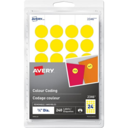 2346 Avery? Removable Colour Coding Labels for Laser and Inkjet Printers, ?"  Yellow / Removable
