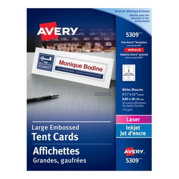 5309 OFFICE TENT CARDS, WHITE, 3 1/2" X 11", 50 SHEETS/BOX,