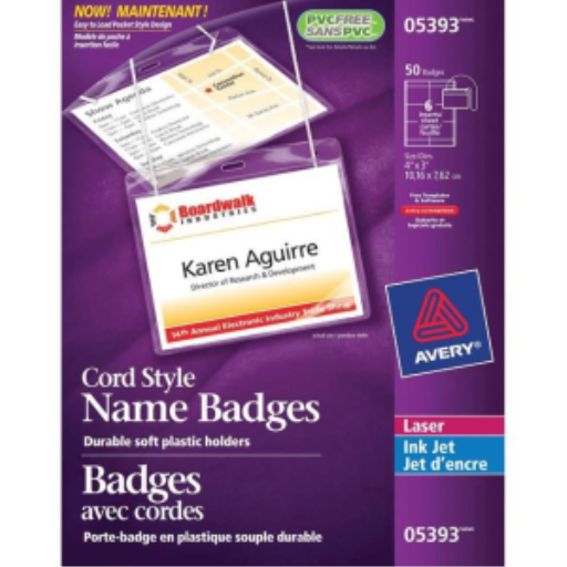 NAME BADGE KIT, CONVENTION STYLE WITH CORD 4" X 3", 6/S - Distribution Conrad