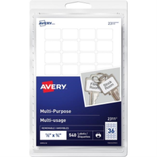 Avery? Multi-Purpose Removable Labels for Laser and Inkjet Printers, ?" x ?"  Removable Matte White Paper / White / Removable - Distribution Conrad