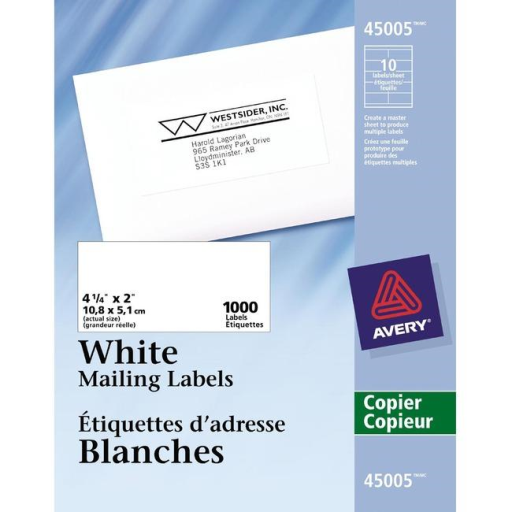 COPIER LABELS, 4 1/4" X 2", PERMANENT, WHITE, 100 SHEE - Distribution Conrad