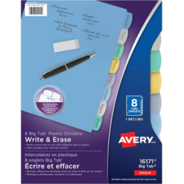 16171 WRITEON DIVIDERS, 8 TAB, 1 SET, MULTICOLOR DURABLE