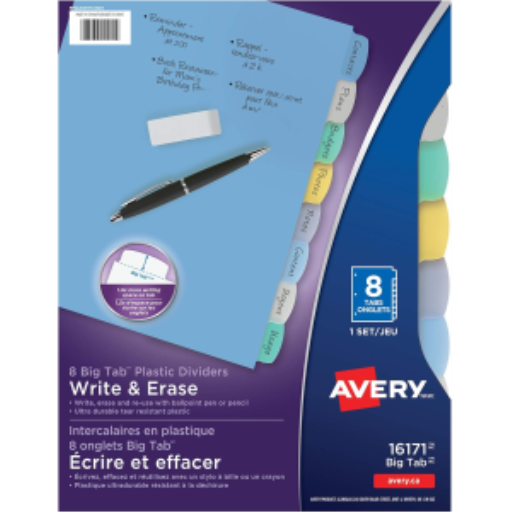 16171 WRITEON DIVIDERS, 8 TAB, 1 SET, MULTICOLOR DURABLE