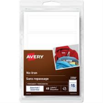 2375 Avery White No-Iron Fabric Labels Handwrite, ?" x 1", White / Permanent