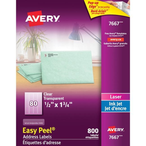 7667 CLEAR EASY PEEL, 1 3/4" X 1/2", PERMANENT, 10 SHEETS/EA