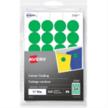 Avery Print or Write Color Coding Labels, 2" Round, Removable, Green, 240/pkg