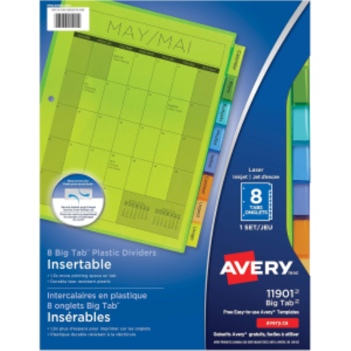 PLASTIC DIVIDERS, 8 TAB, 1 SET, MULTICOLOR
