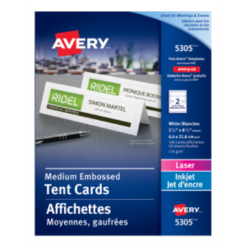 5305 OFFICE TENT CARDS, WHITE, 2 1/2" X 8 1/2", 50 SHEETS/BX
