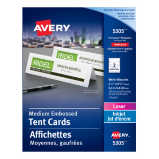 5305 OFFICE TENT CARDS, WHITE, 2 1/2" X 8 1/2", 50 SHEETS/BX