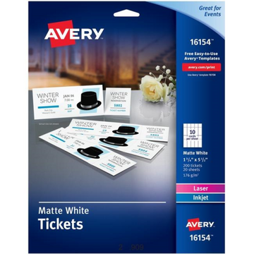 16154 TICKETS WITH TEARAWAY STUBS, WHITE, UNCOATED, 1 3/4"