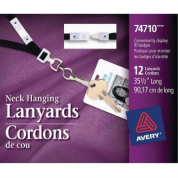 NAME BADGE LABELS, LANYARDS, BLACK, 35 1/2", 12/PACK