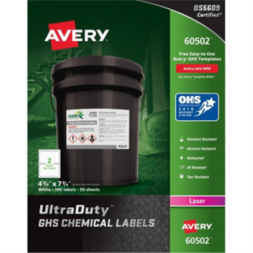 Avery Laser Ultraduty Industrial Labels 4?" x 7?", Permanent, White, 50 sheets/box, 100 labels/box