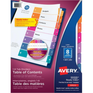 11133 READY INDEX TABLE OF CONTENTS DIVIDERS 8 TAB 1 SET