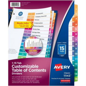 11143 READY INDEX TABLE OF CONTENTS DIVIDERS, 15 TAB, 1 SET,