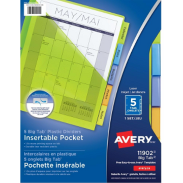 PLASTIC POCKET DIVIDERS, 5 TAB, 1 SET, MULTICOLOR