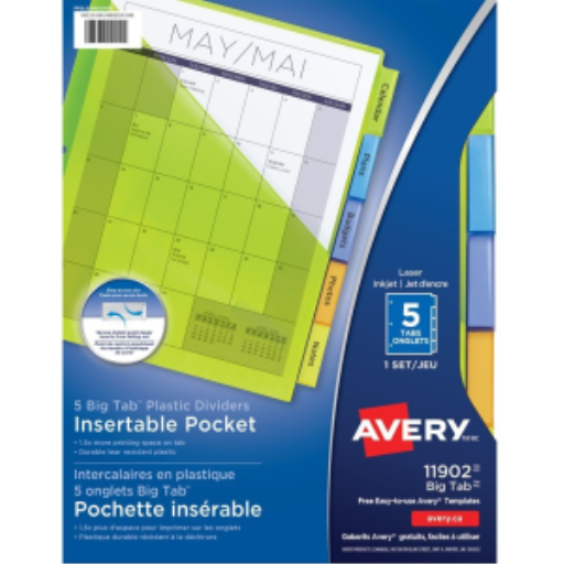 PLASTIC POCKET DIVIDERS, 5 TAB, 1 SET, MULTICOLOR