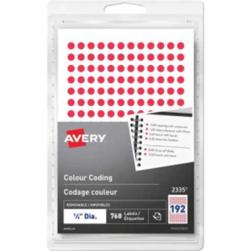 Avery Hand-write Colour Coding Labels ?" Round, Removable, Red, 768/pkg