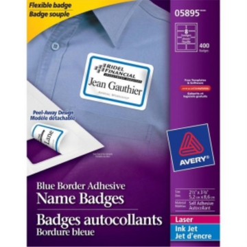 NAME BADGE LABELS, 3 3/8" X 2 1/3" BLUE BORDER, 50 SHEETS