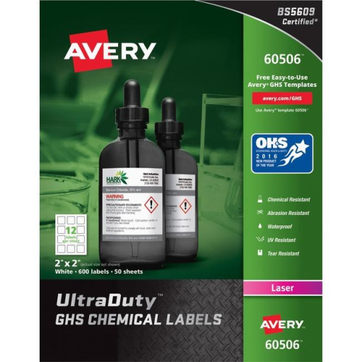 Avery Laser Ultraduty Industrial Labels 2" x 2", Permanent, White, 50 sheets/box, 600 labels/box - Distribution Conrad