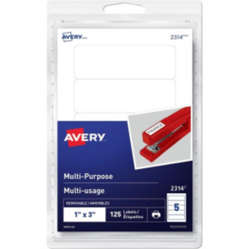 Avery? Multi-Purpose Removable Labels for Laser and Inkjet Printers, 1" x 3" Removable Matte White Paper / White / Removable