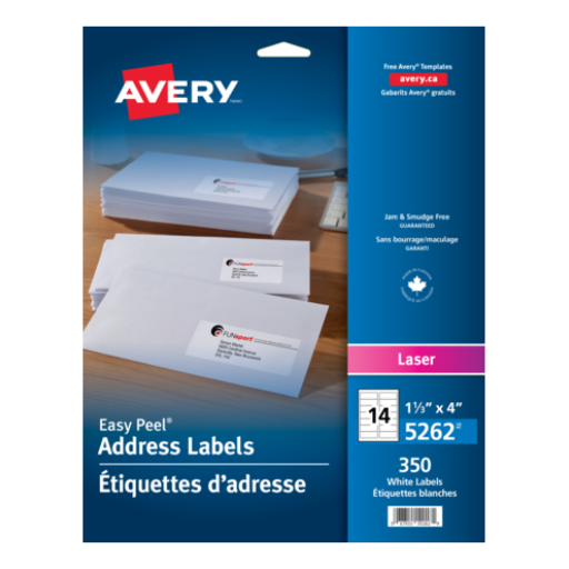 5262 WHITE, EASY PEEL, 4" X 1 1/3", PERMANENT,  25 SHEETS/EN - Distribution Conrad