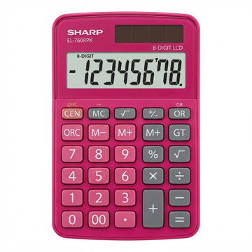 Sharp EL-760RPK Twin Power XL 8-Digit Display Desktop Calculator ? Stylish Raspberry Pink Finish