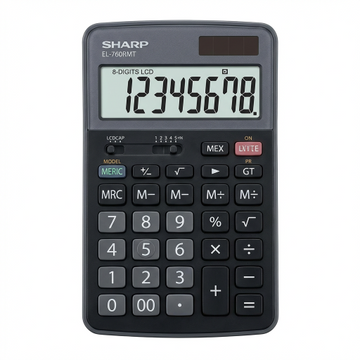 Sharp EL-760RMT Twin Power XL 8-Digit Professional Desktop Calculator - Battery & Solar Powered
