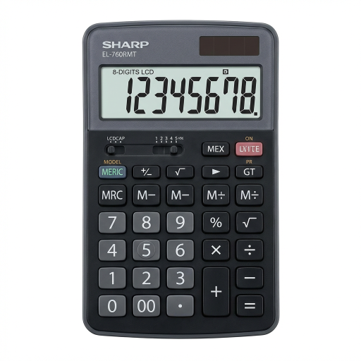 Sharp EL-760RMT Twin Power XL 8-Digit Professional Desktop Calculator - Battery & Solar Powered