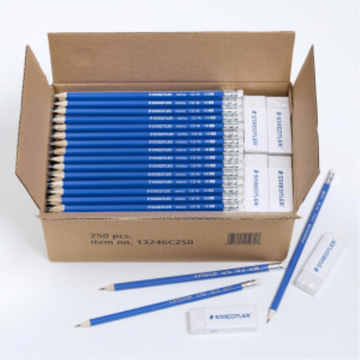 Staedtler Pre-Sharpened Wooden #2 Pencil With Block Erasers - Set Of 250 Pencils, 20 Erasers