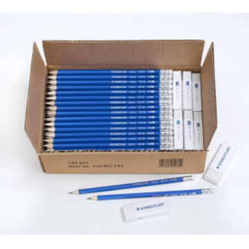Staedtler Norica Graphite HB2 Pencils - Set Of 144 Pencils, 12 Eraser Caps