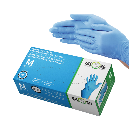 Gants en nitrile non poudrés, 4 mil, bleu ciel, de qualité médicale - Taille M (boîte de 100)