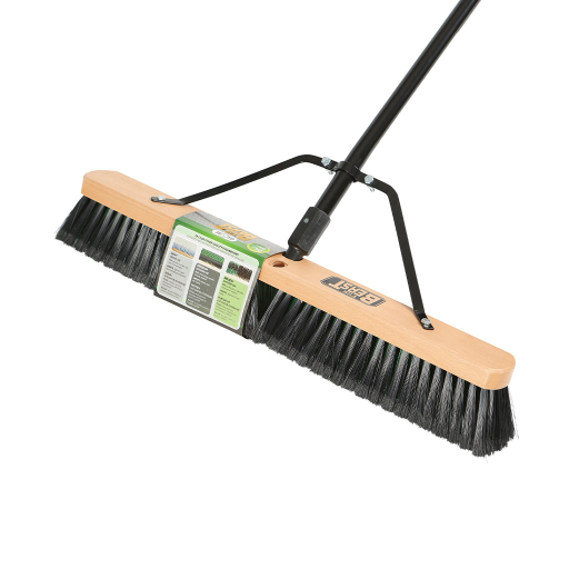24" Assembled Wood Block Commercial push broom w/Medium Fibers and 54" metal handle