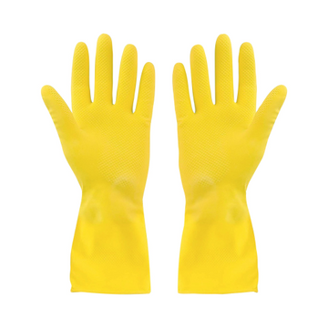 Gants en caoutchouc doublés coton ? Jaune Petite manchette extra-longue - (12 paires)