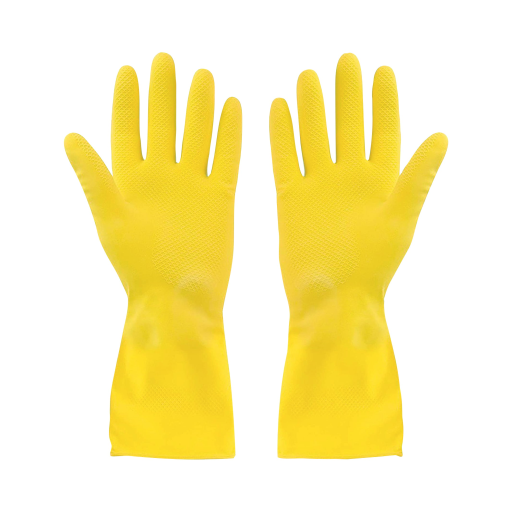 Gants en caoutchouc doublés coton ? Jaune Petite manchette extra-longue - (12 paires)