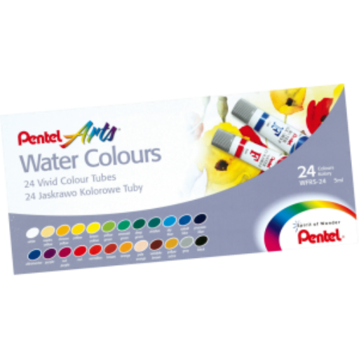 Pentel Arts Water Colours Assorted Colours, 24 Colour Pack